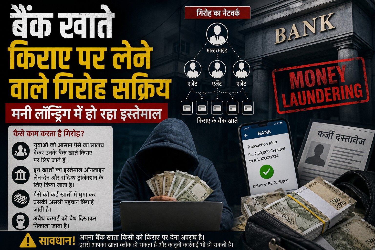 Bank Account Racket: बैंक खाते किराए पर लेने वाले गिरोह सक्रिय, मनी लॉन्ड्रिंग में हो रहा इस्तेमाल Janta24x7news